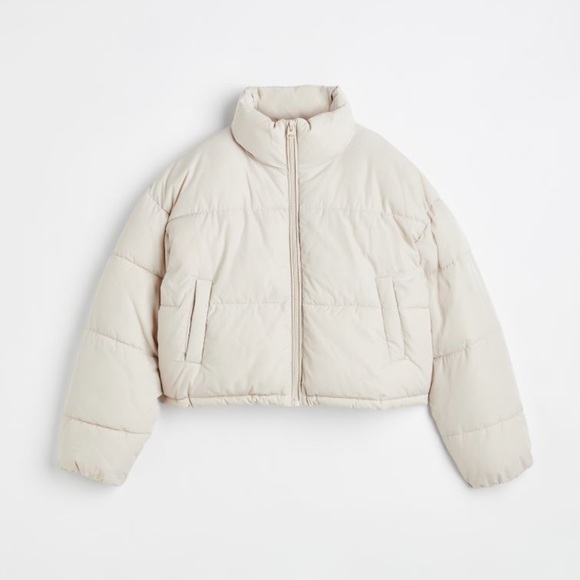 Cream cropped puffer coat - Picture 1 of 7